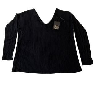 Chaser Off The Shoulder Sweater Women's Size M Black Long Sleeve V Neck NWT